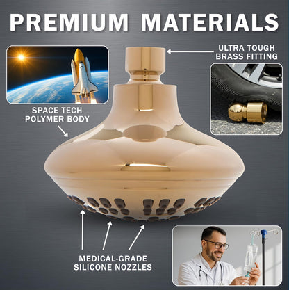 6 Function Luxury Shower Head - High Pressure Boosting, Adjustable Wall Mount, Bathroom Showerhead with Anti-Clog Nozzles for Low Flow Showers - 2.5 GPM - Polished Brass