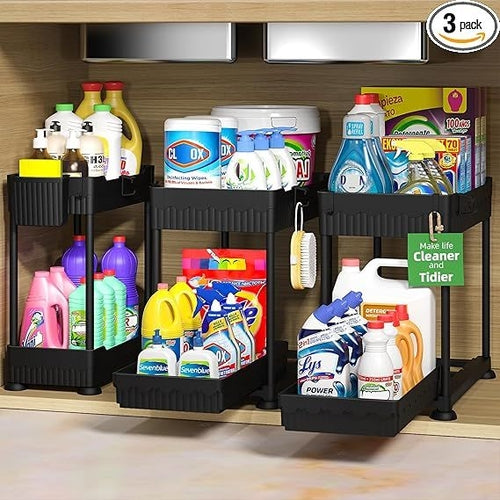 3 Pack Under Sink Organizers,2-Tier Multi-Use Kitchen and Bathroom